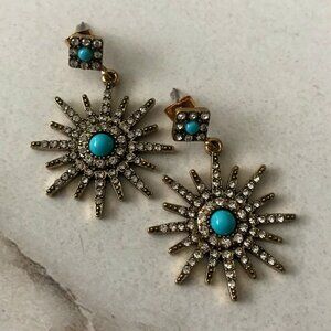 14K Yellow Gold Plated Turquoise & Swarovski Crystal Accented Starburst Earrings